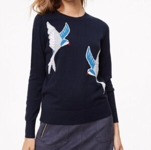 LOFT Dark Blue Sweater with Bird Pattern